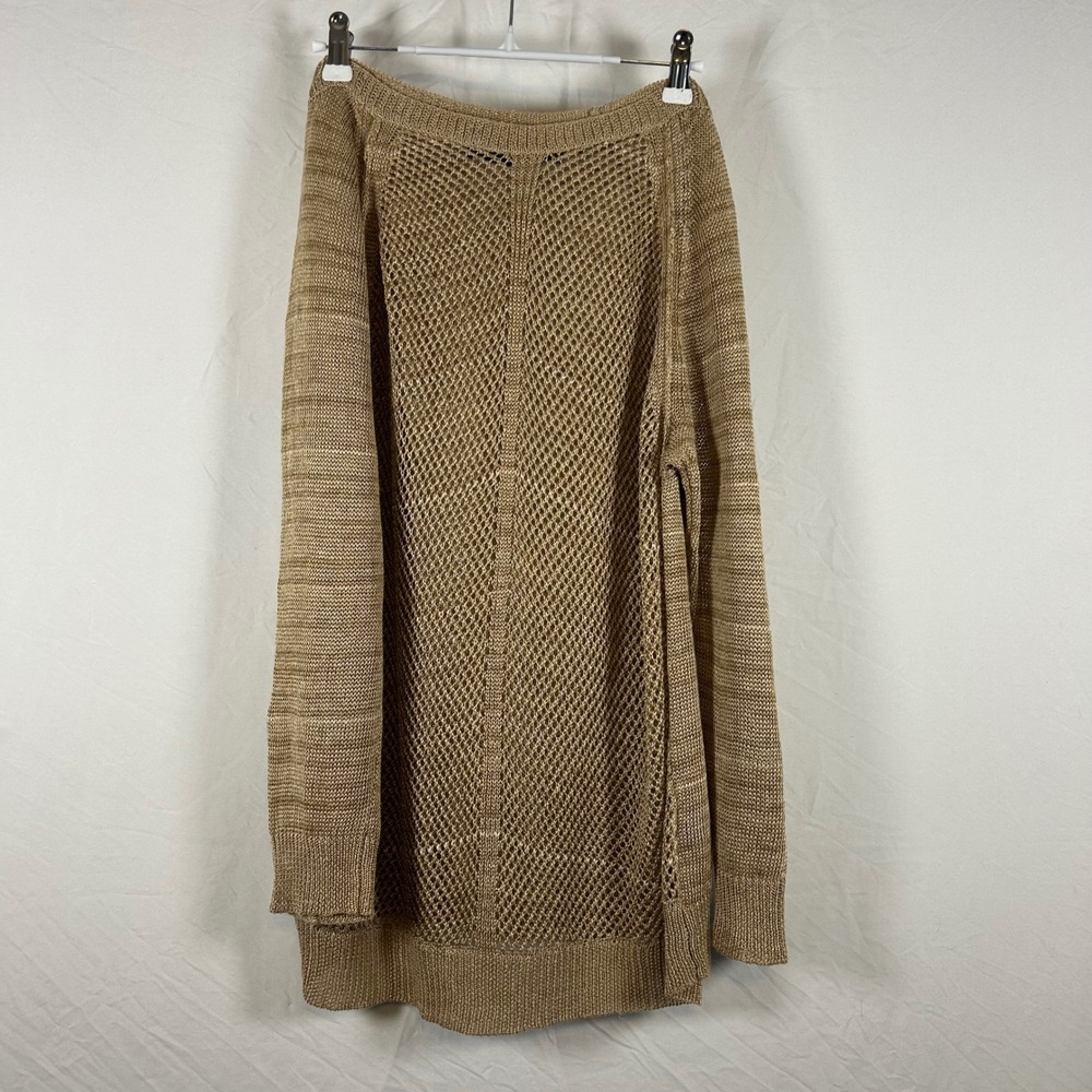 Lauren Ralph Lauren Denim Tan Linen Blend Open Knit Sweater Womens Large Gold
